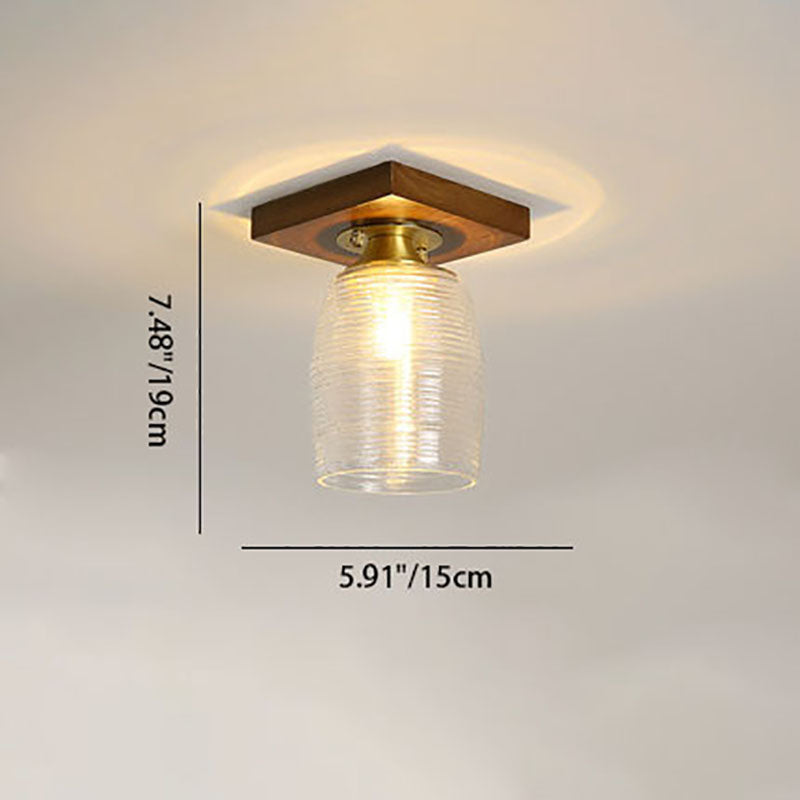 Modern Transitional Glass Cup Shape Solid Wood 1-Light Semi-Flush Mount Ceiling Light For Living Room