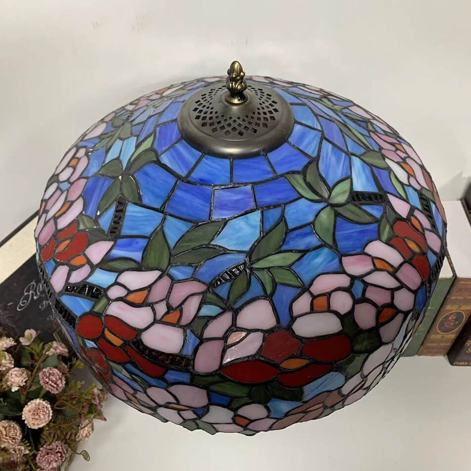 Vintage Tiffany Buntglas Mittelmeerkuppel 1-Licht Tischlampe 