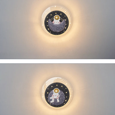 Zeitgenössische kreative Sternenhimmel Mond Harz Astronaut Runde LED Wandleuchte Lampe für Wohnzimmer 