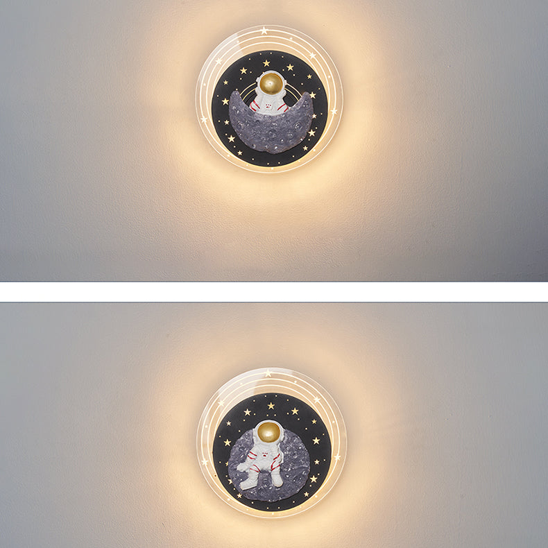 Zeitgenössische kreative Sternenhimmel Mond Harz Astronaut Runde LED Wandleuchte Lampe für Wohnzimmer 