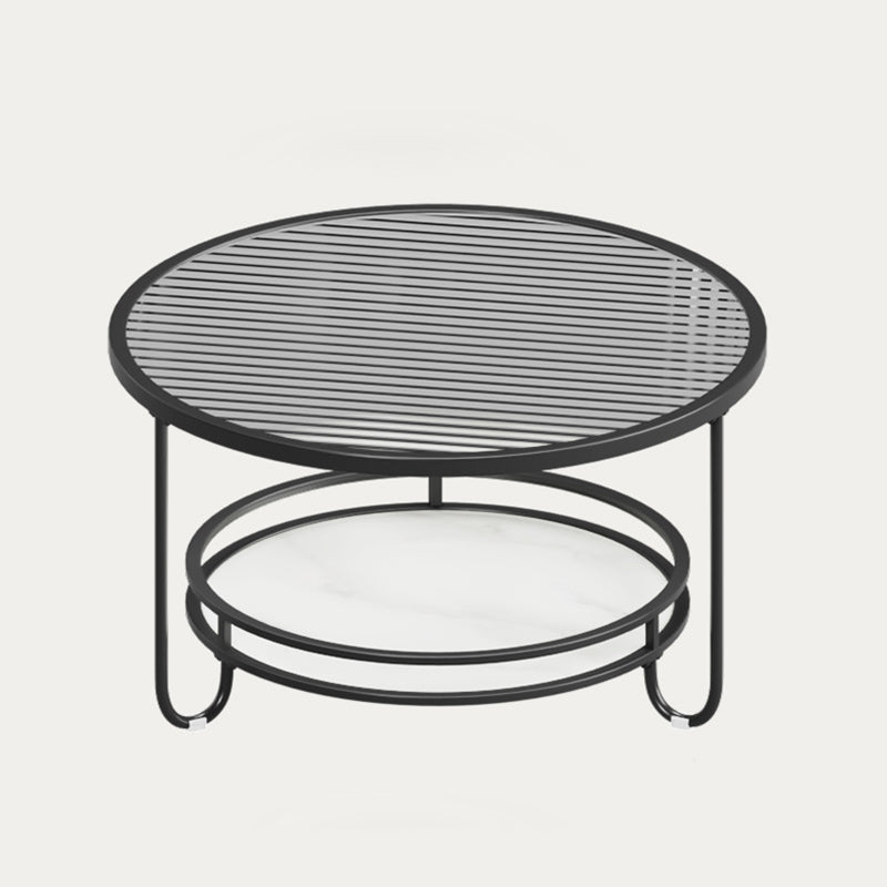 Table basse ronde en verre strié à la simplicité moderne, à deux niveaux, pour le salon 