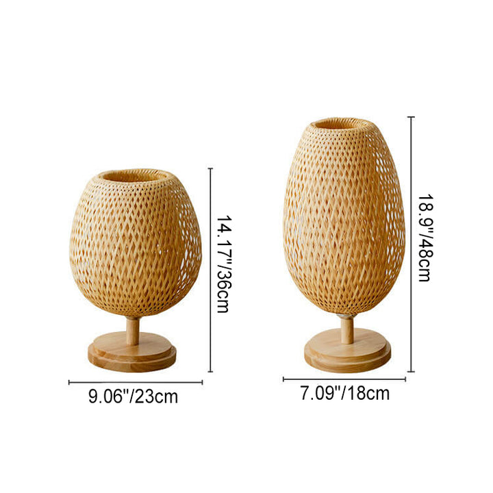 Traditional Chinese Moso Bamboo Wood Iron Weaving Oval Round 1-Light Table Lamp For Bedroom