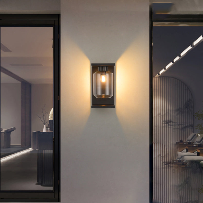Lampe murale contemporaine industrielle étanche en acier inoxydable solaire avec cylindre en verre à 1 lumière pour patio extérieur 