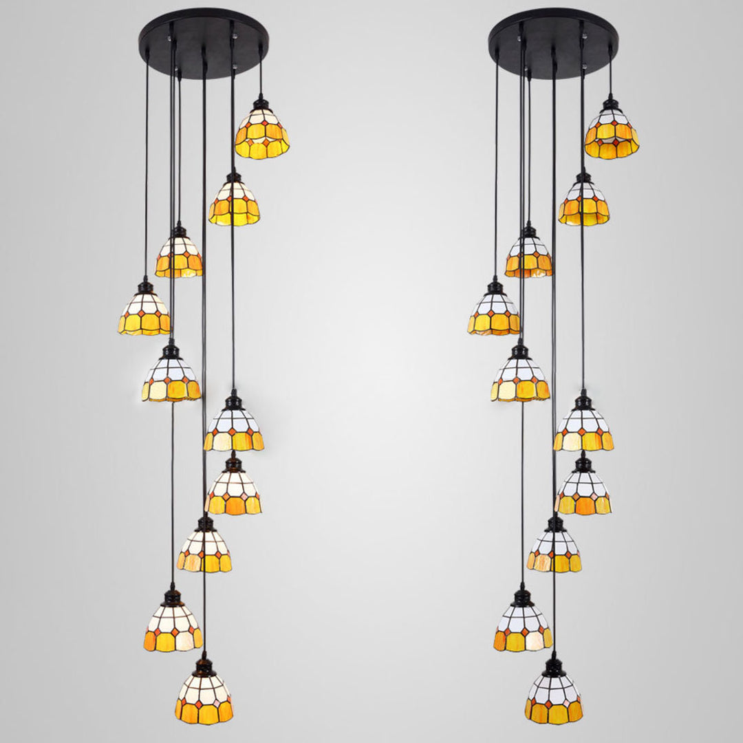 Zeitgenössischer Küstenkronleuchter aus konischem Eisenharz und Buntglas mit 10 Lichtern für das Wohnzimmer 