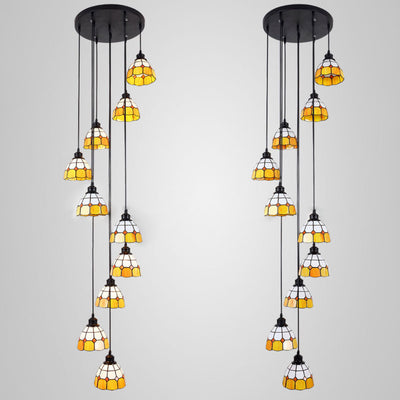 Candelabro de 10 luces de vidrio teñido de resina de hierro cónico costero contemporáneo para sala de estar 
