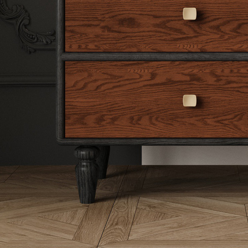 Table de nuit contemporaine rétro rectangulaire en métal à grain de bois 2 tiroirs pour chambre 