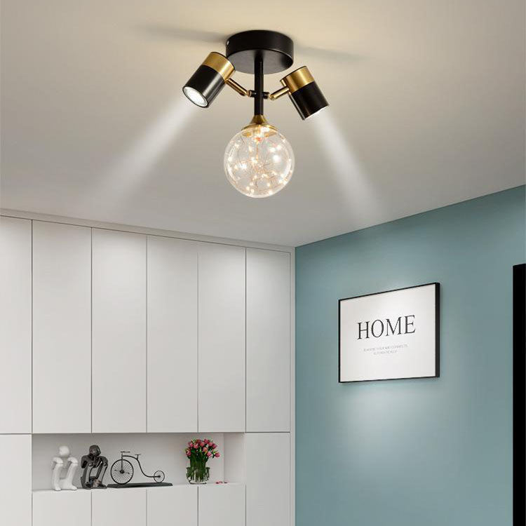 Contemporary Nordic Hardware Glass Cylindrical Sphere 1/2/3-Light Semi-Flush Mount Ceiling Light For Entryway
