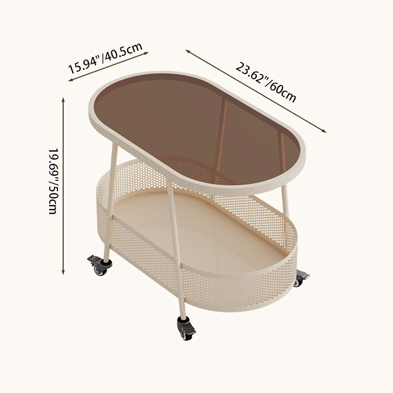 Mesa Auxiliar Rectangular de Hierro y Vidrio Minimalista Moderna de 2 Niveles para Sala de Estar 