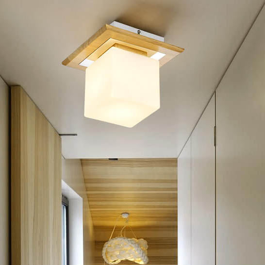 Luz de techo semiempotrada de 1 luz cuadrada circular de madera minimalista nórdica moderna 