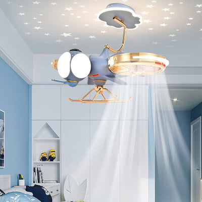 Modern Creative Resin Cartoon Airplane LED Flush Mount Ceiling Fan Light