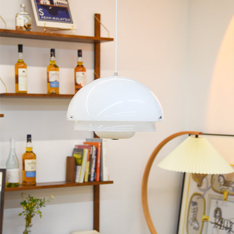 Zeitgenössische nordische runde Kuppel Eisen Glas Acryl 1-Licht Pendelleuchte für Wohnzimmer 