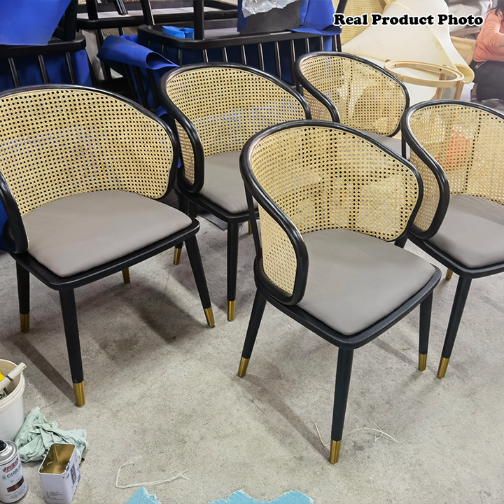 Contemporary Scandinavian Oval Back PU Leather Rattan Ash Wood High Resilience Foam Dining Chair Backrest For Dining Room