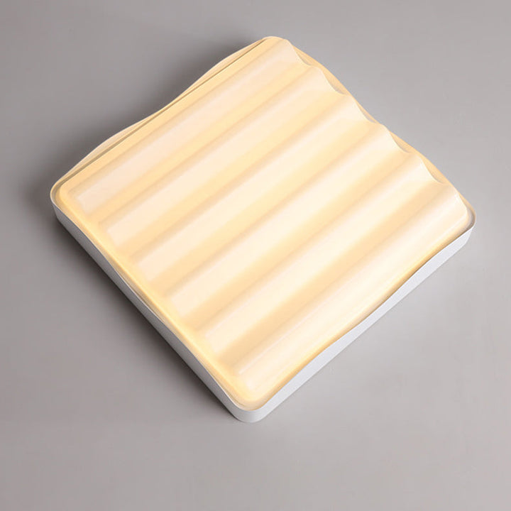 Luz de techo LED montada al ras de hierro acrílico cuadrado geométrico con textura de ondas de agua minimalista moderna para dormitorio 