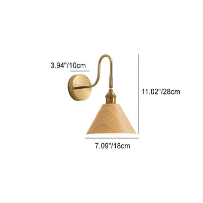 European Classical Iron Gold-Finished Frame Wood Grain 1-Light Wall Sconce Lamp