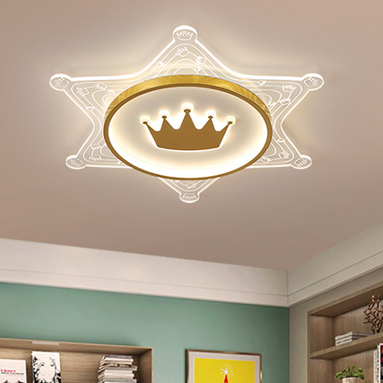 Moderne Art Deco Crown Runde Pentagon Acryl Eisen LED Unterputz Deckenleuchte für Wohnzimmer 