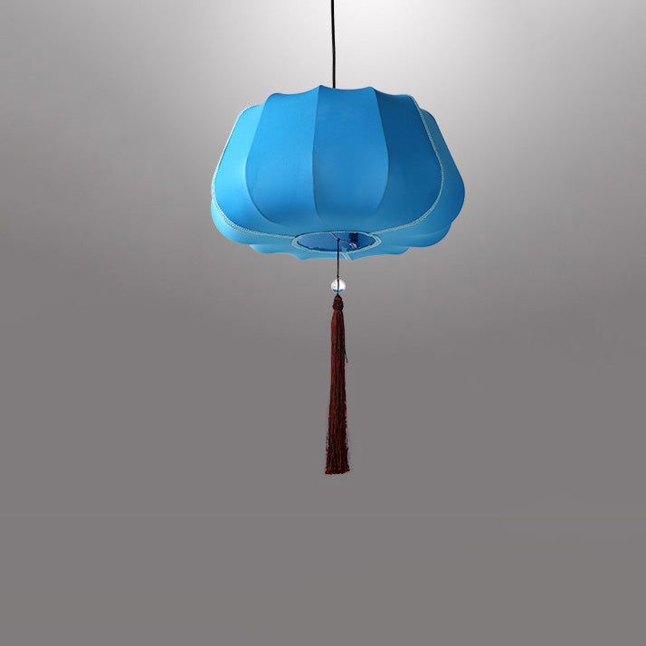 Traditionelle chinesische Laterne Stoff Eisen 1-Licht Pendelleuchte für Schlafzimmer 