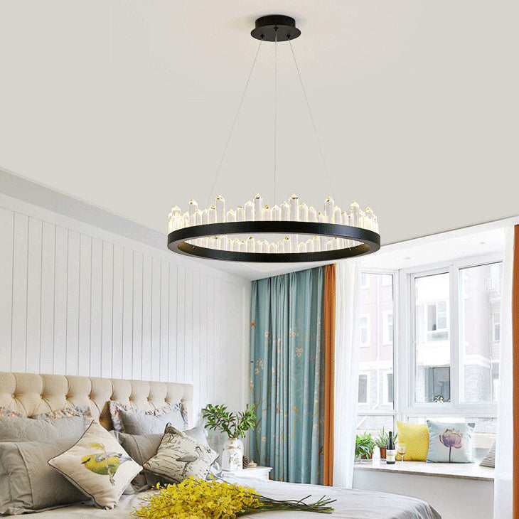 Moderne minimalistische runde Kristall-Hardware-LED-Pendelleuchte für Schlafzimmer 