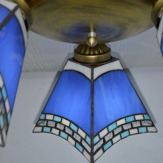 Tiffany Light Luxury Stained Glass Horn 3-Light Semi-Flush Mount Lighting