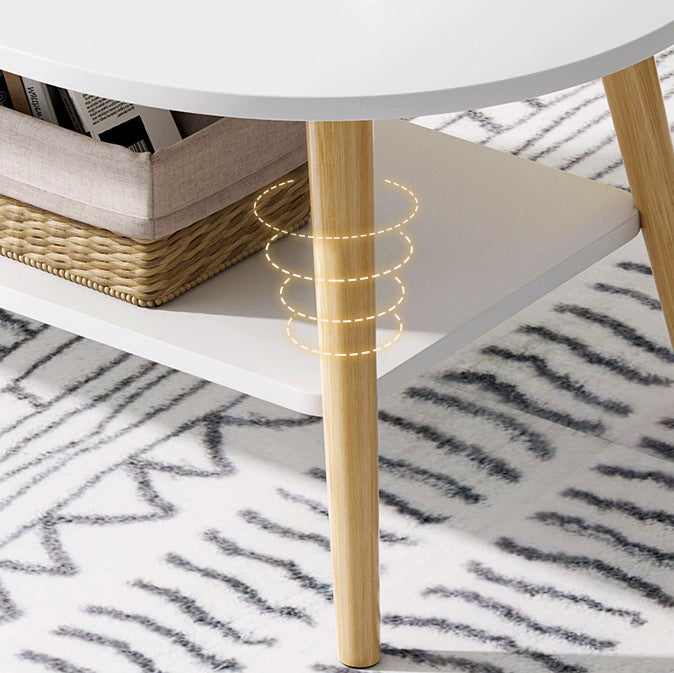 Mesa Auxiliar Moderna Minimalista de Madera Maciza con Forma de Rectángulo Redondeado de 2 Niveles Para Sala de Estar 