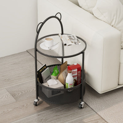 Table d'appoint ronde en verre contemporain à simplicité avec étagères de rangement à 2 niveaux pour le salon 