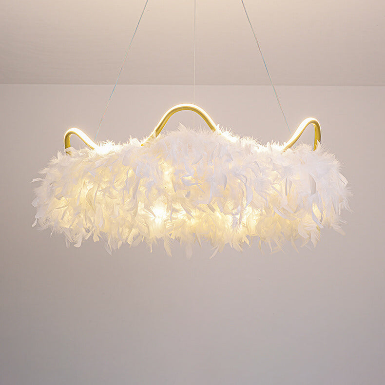 Contemporary Creative Crown Feather Aluminum Acrylic LED Pendant Light For Bedroom