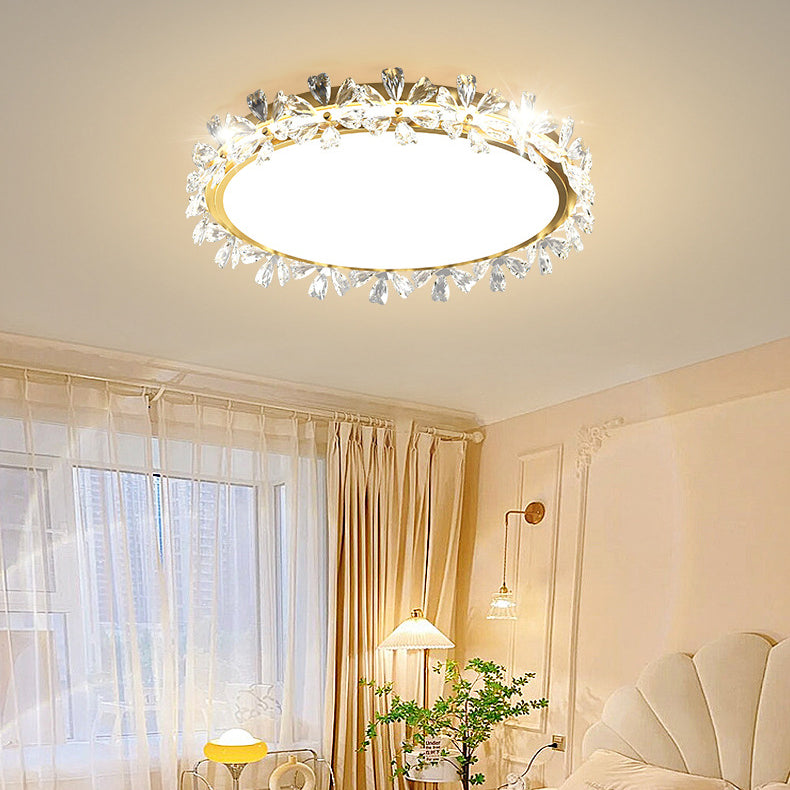 Lustre LED Plafonnier Rond Moderne en Fer Acrylique Plastique avec Fleurs pour Chambre 