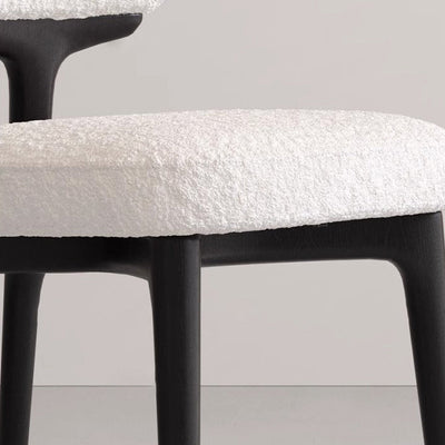 Moderner minimalistischer quadratischer Stuhl aus Lammwolle, Leder, Holz und Schaumstoff mit Rückenlehne für das Wohnzimmer 