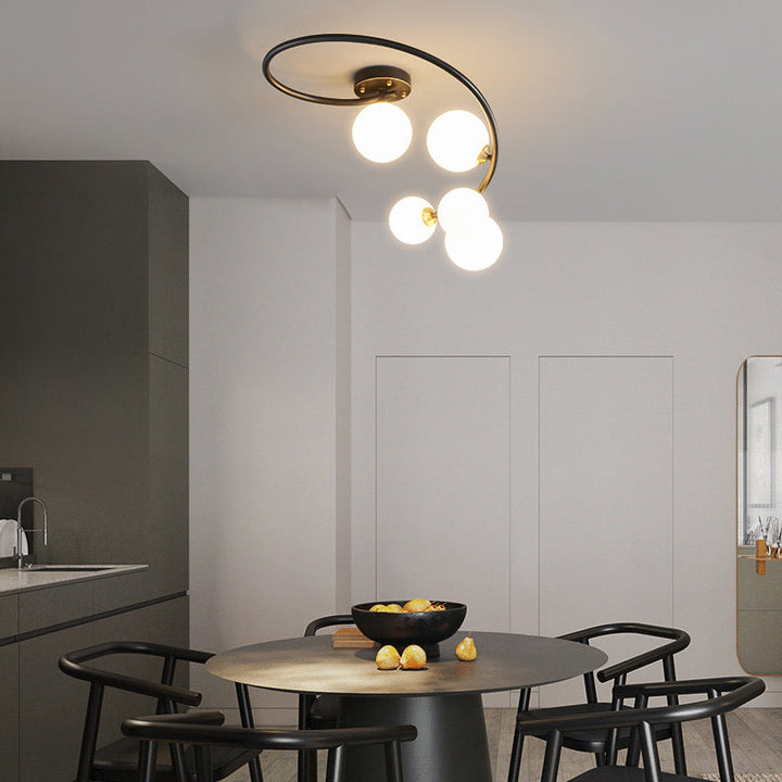 Lámpara de techo semiempotrada de 4/5/7 luces estilo moderno de mediados de siglo con vidrio de cobre en forma de frijol mágico para dormitorio 