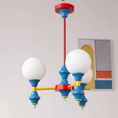 Zeitgenössischer nordischer Kronleuchter mit Eisenrahmen und Glaskugelschirm, 3/5 Lichter, für Wohnzimmer 