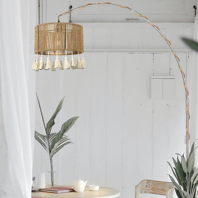 Moderne Küsten-Pendelleuchte mit runder Quaste aus Hanfseil und Rattan, 1 Licht, für Schlafzimmer 