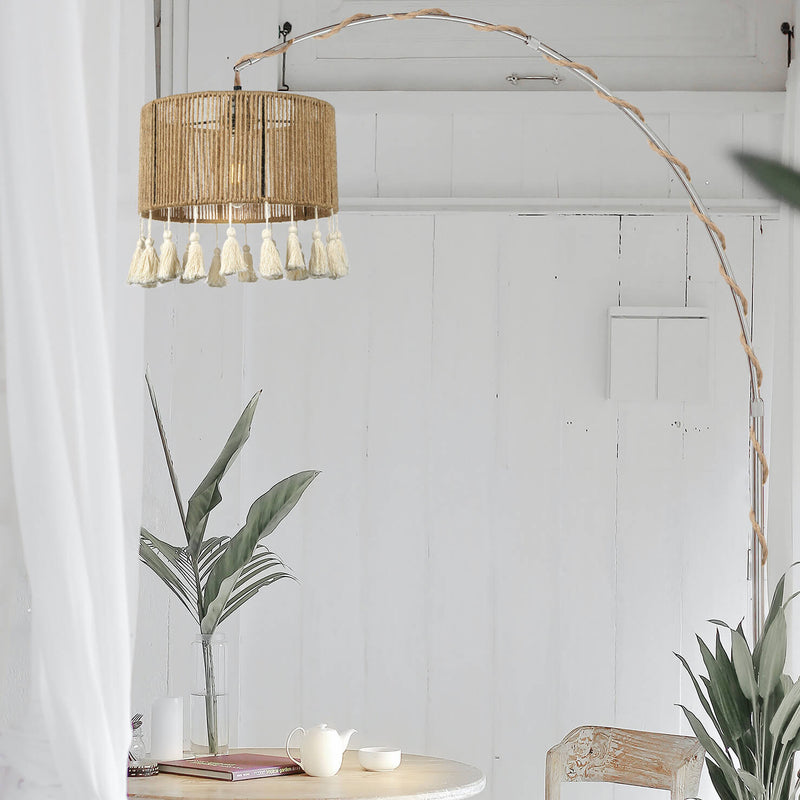Moderne Küsten-Pendelleuchte mit runder Quaste aus Hanfseil und Rattan, 1 Licht, für Schlafzimmer 