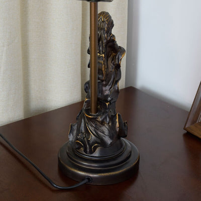 Vintage Tiffany Lotus Stained Glass Dome 1-Light Table Lamp