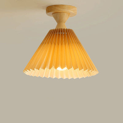 Traditionelle japanische Deckenleuchte aus plissiertem, konischem Stoff mit 1 Licht, halbbündige Montage für Wohnzimmer 