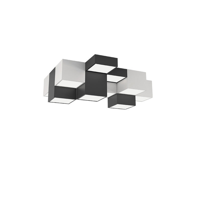 Lustre Plafonnier LED Moderne Minimaliste Cube en Fer et Acrylique pour Salon 