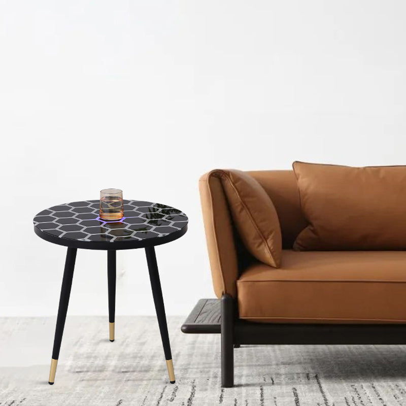 Table basse ronde moderne minimaliste en verre avec capteur en acier au carbone pour salon 