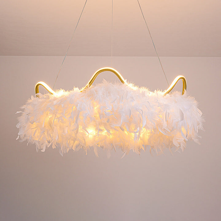 Contemporary Creative Crown Feather Aluminum Acrylic LED Pendant Light For Bedroom
