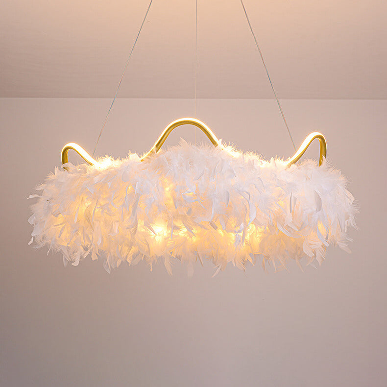 Contemporary Creative Crown Feather Aluminum Acrylic LED Pendant Light For Bedroom