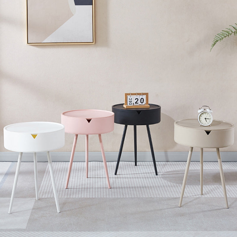 Modern Minimalist Round Tripod PP Plastic Iron Nightstand 1-Storage For Bedroom