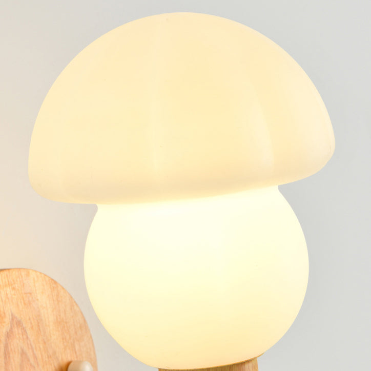 Contemporary Nordic Iron Wood PVC Mushroom 1-Light Wall Sconce Lamp For Bedside