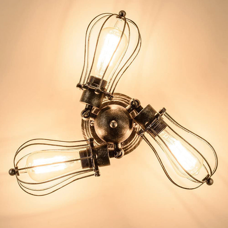 Lámpara de Techo Semiempotrada con Jaula de Hierro Industrial Contemporánea 3/4 Luces para Sala de Estar 