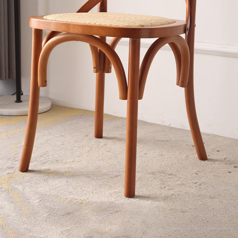 Dossier de chaise de salle à manger en rotin tissé rustique traditionnel en bois éponge rond rectangulaire 