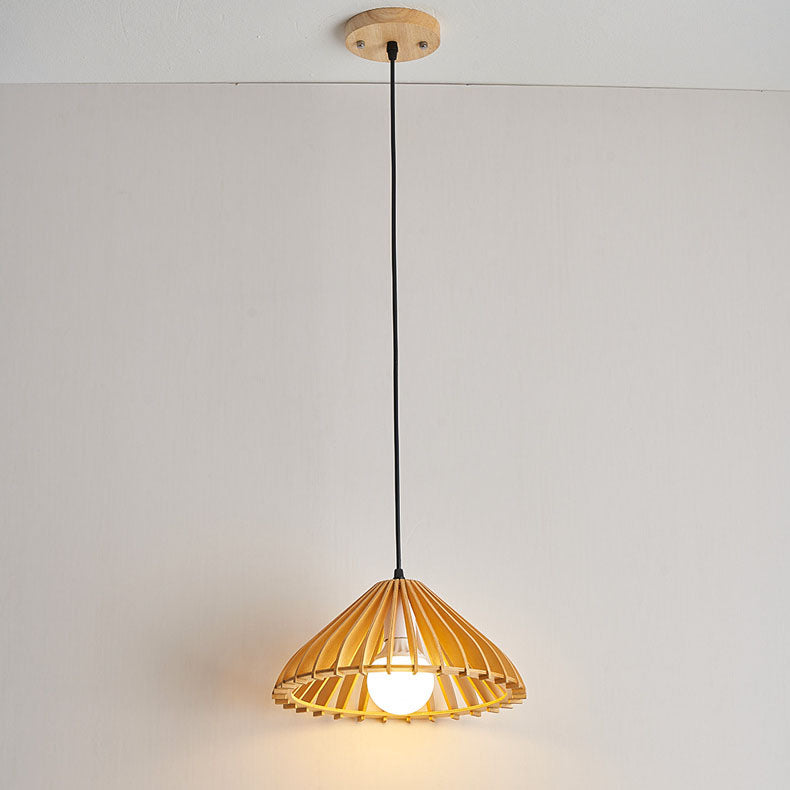 Japanischer Wabi-Sabi Stil Walnuss Konisch Hohl 1-Licht Pendelleuchte 
