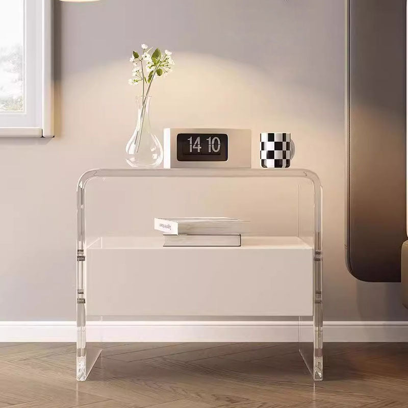 Modern Minimalist Rectangular Acrylic MDF Pine Wood Nightstand 1-Shelf For Bedroom