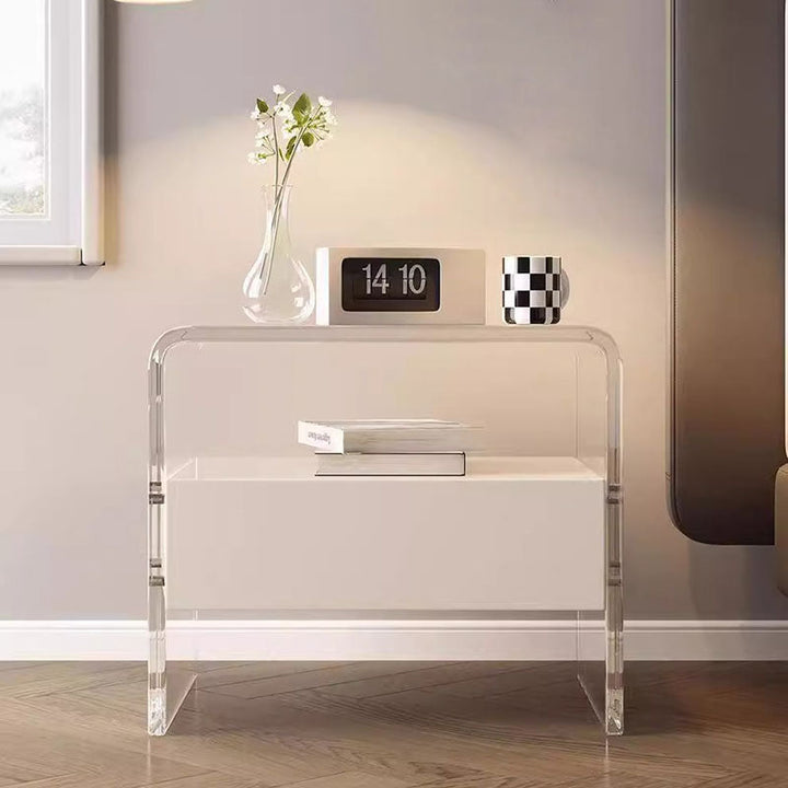 Modern Minimalist Rectangular Acrylic MDF Pine Wood Nightstand 1-Shelf For Bedroom