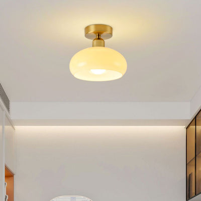 Modern Simplicity Round Hardware Glass 1-Light Semi-Flush Mount Ceiling Light For Bedroom