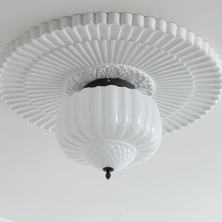 Moderne Art Deco Eisen Kürbis Glas Schirm 3-Licht Deckenleuchte für Wohnzimmer 
