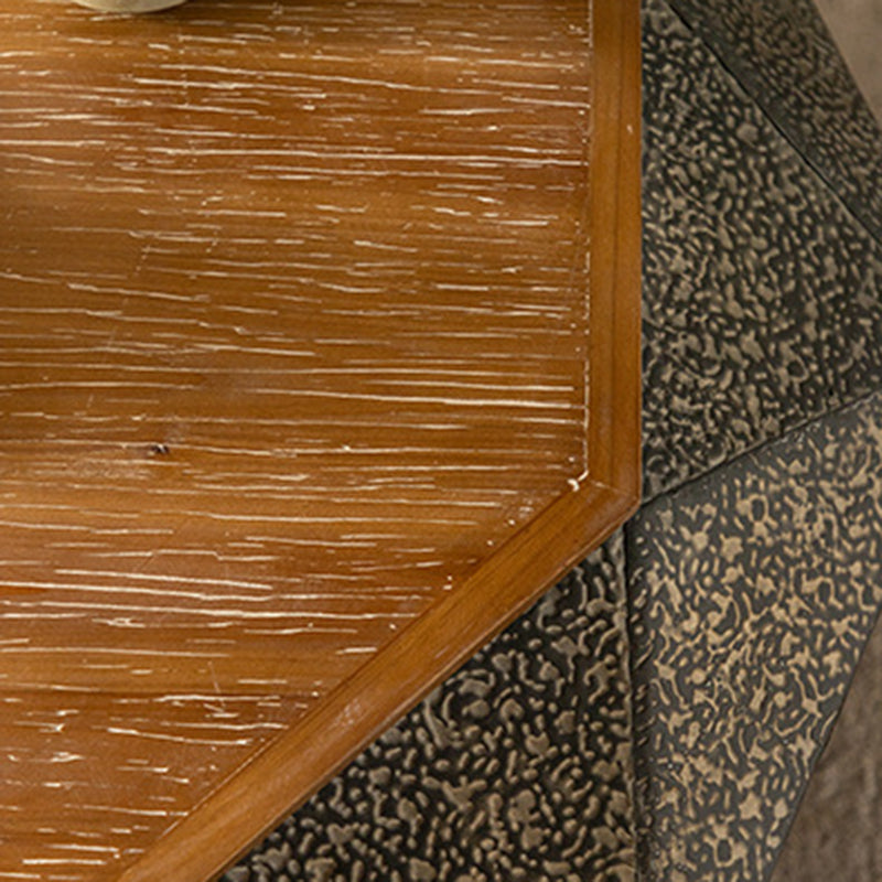 Mesa de café geométrica de hierro y madera de pino con diseño retro contemporáneo de 1 estante para sala de estar 