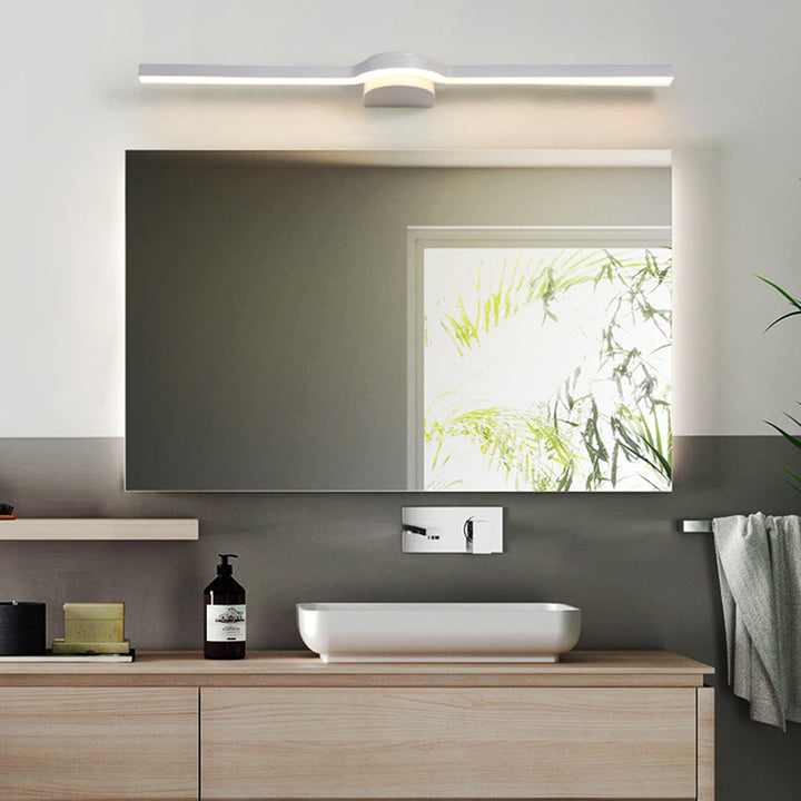 Lumière de vanité LED moderne minimaliste rectangulaire longue avec base demi-ronde en fer, aluminium et acrylique pour miroir mural de salle de bain 