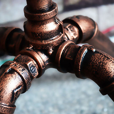 Lampe de sol industrielle Steampunk en cuivre avec tuyau d'eau à 2 lumières 
