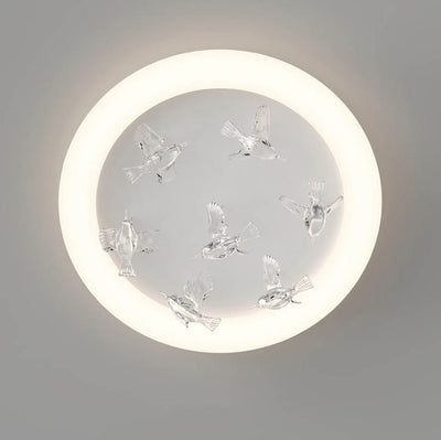 Zeitgenössische nordische runde Vogel Eisen Acryl LED Deckenleuchte für Schlafzimmer 